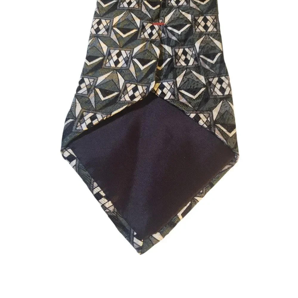 Zylos George Machado. Mens Tie Necktie Designer Black Green White Geometric Work